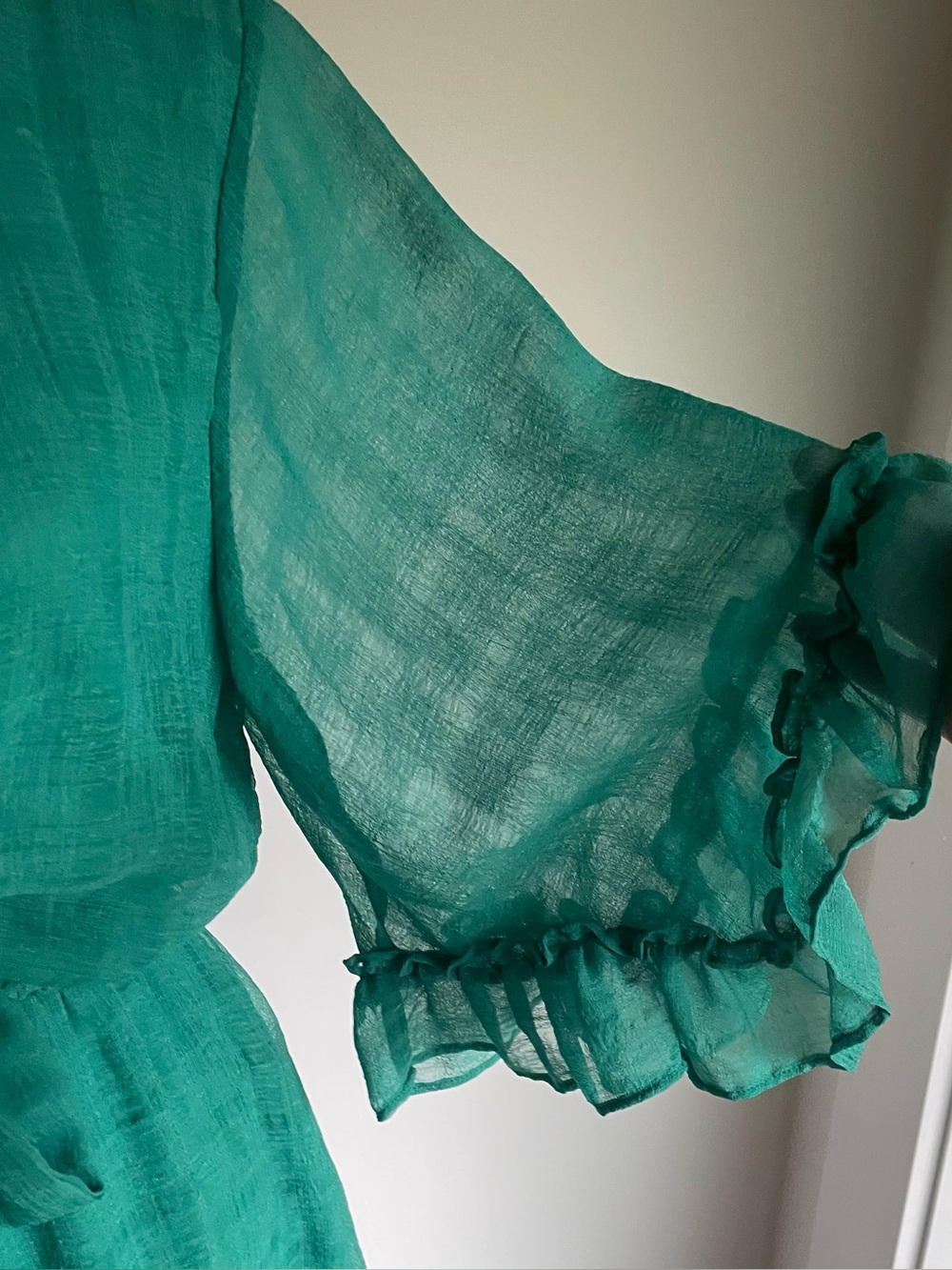Chiffon Ruffle Romper with Cut Out Mi Ami Green Boho Chic Romantic Size M - Picture 7 of 15